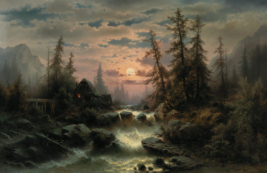 Torrent de montagne au clair de lune – Albert Rieger