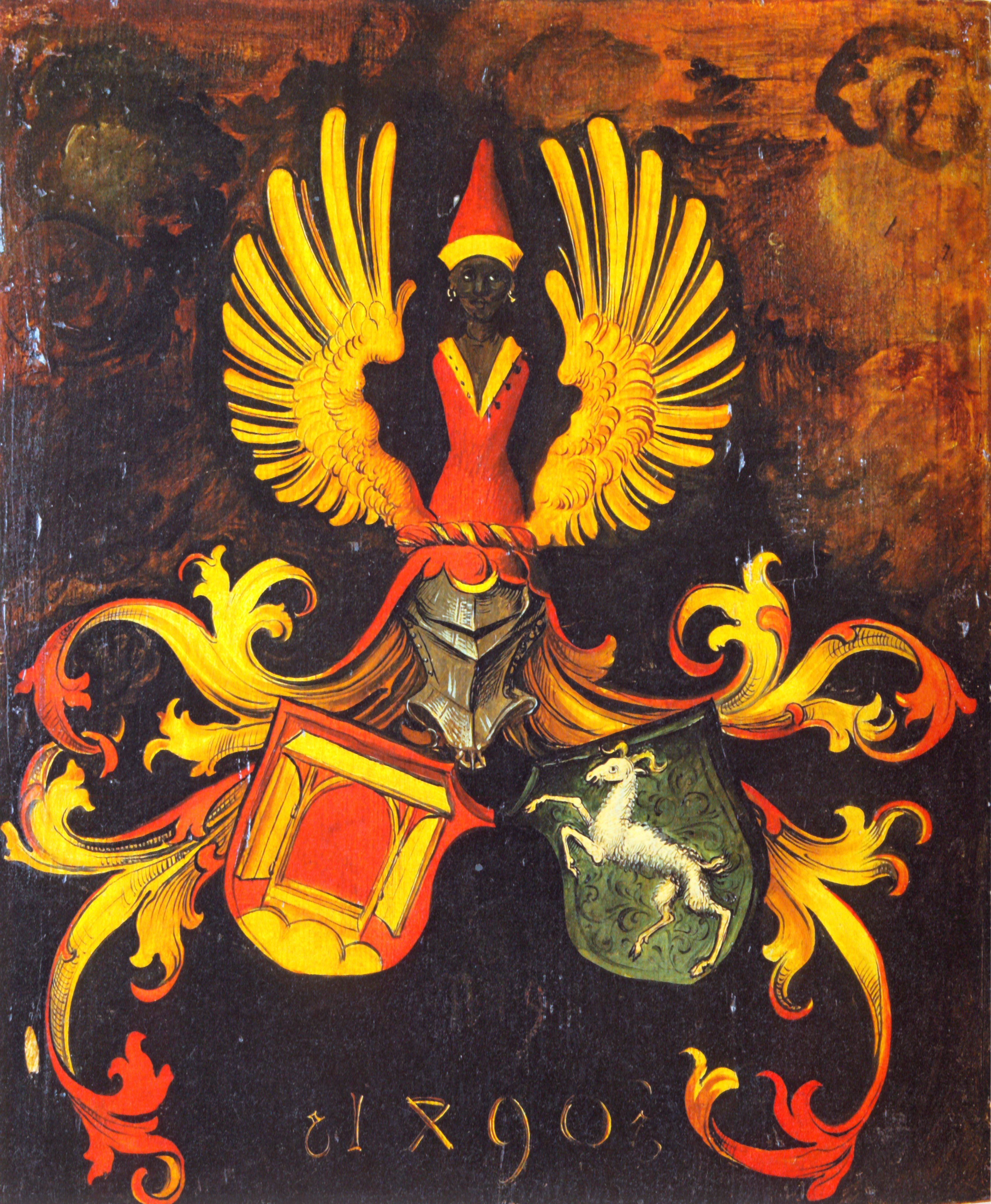 Marriage coat of arms of the Dürer and Holper families. Verso of the portrait of Albrecht Dürer the Elder. - Albrecht Dürer
