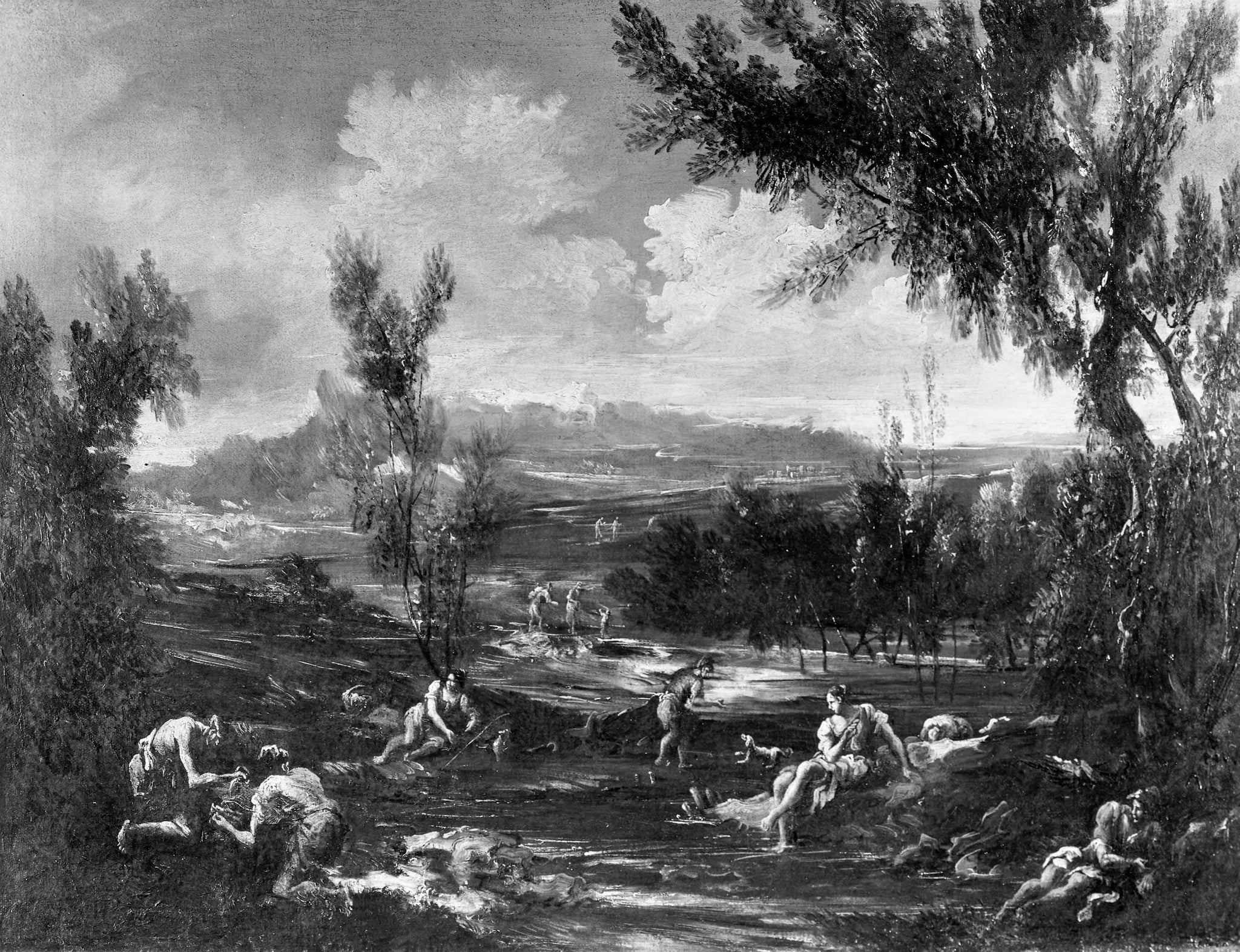 Paysage arcadien avec personnages - Alessandro Magnasco image 1 reproduction de peinture à l’huile