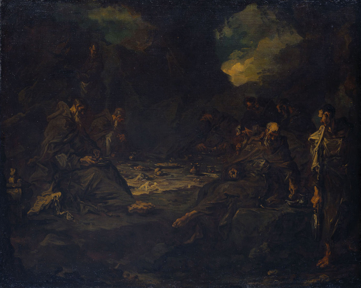 Mahl der Einsiedler in einer Höhle - Alessandro Magnasco