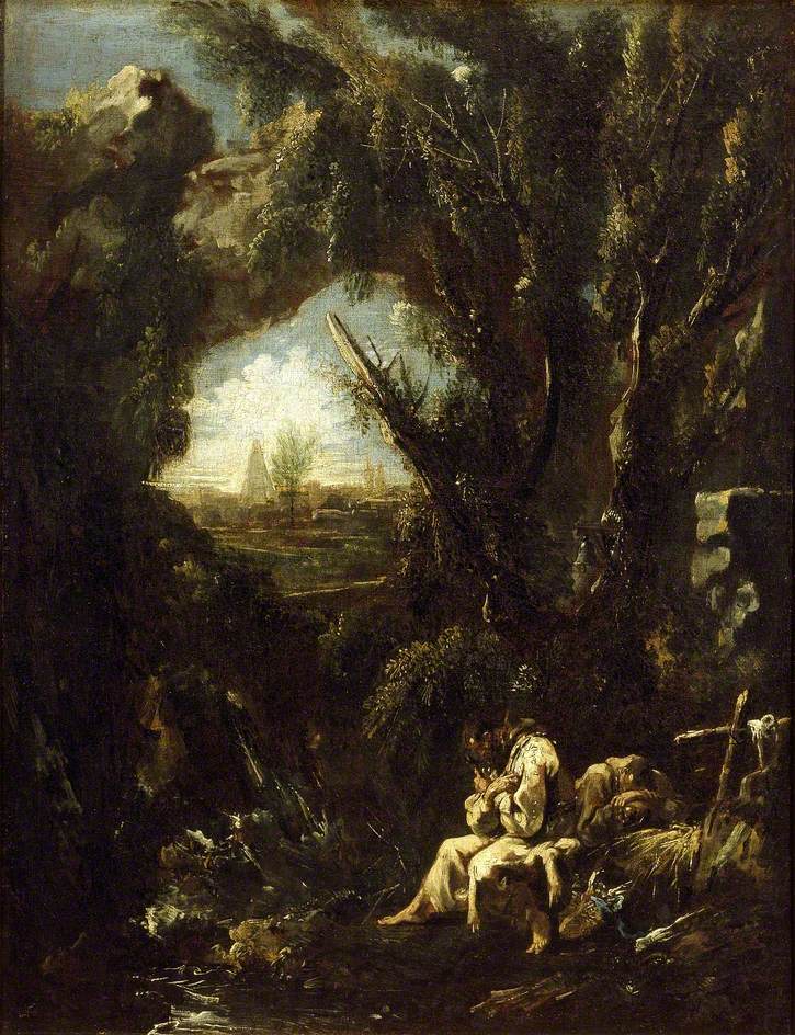 Paysage avec deux ermites en méditation - Alessandro Magnasco image 1 copie de tableau peinte à la main