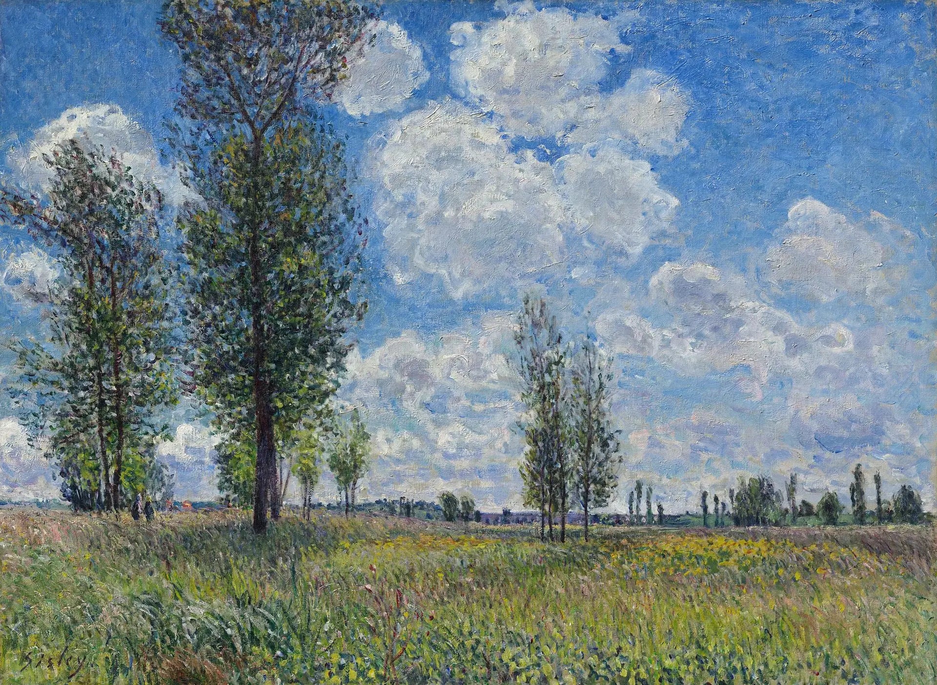 Reproduction du tableau « Prairie de Veneux-Nadon - Alfred Sisley » par Alpha Reproduction en peinture à l’huile