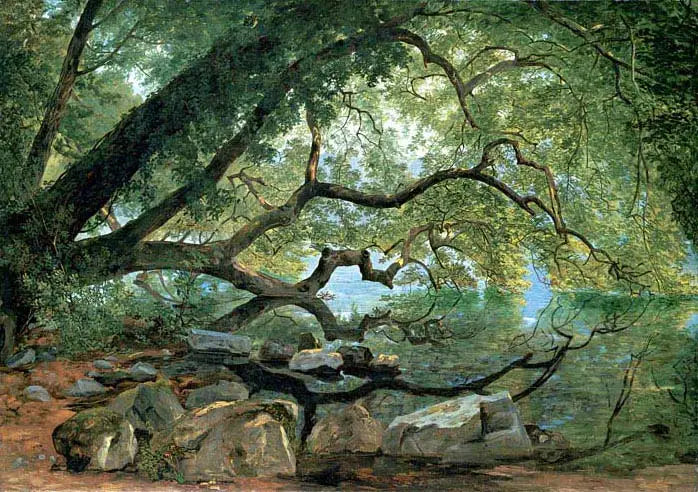 An Ilex tree on Lake Albano, Italy - John Frederick Kensett