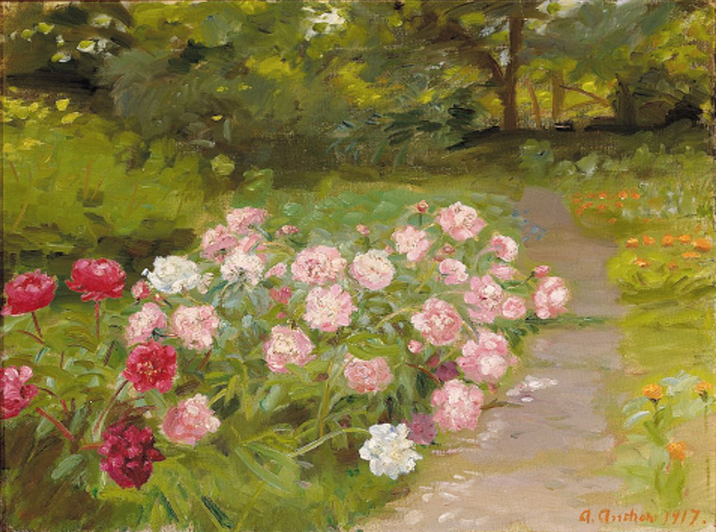 Peonies in the garden. - Anna Ancher