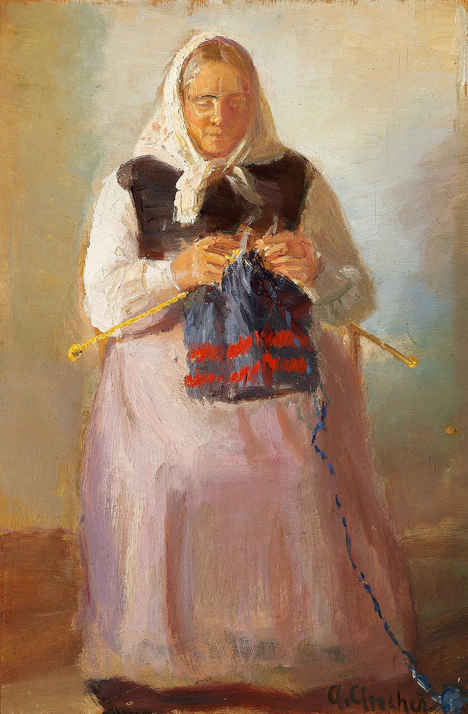 Sørine Møller tricotant Skagen. - Anna Ancher - Alpha Reproduction