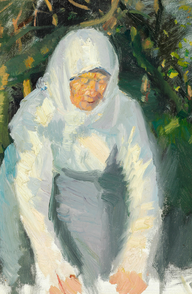 Woman from Skagen with a white headscarf. - Anna Ancher