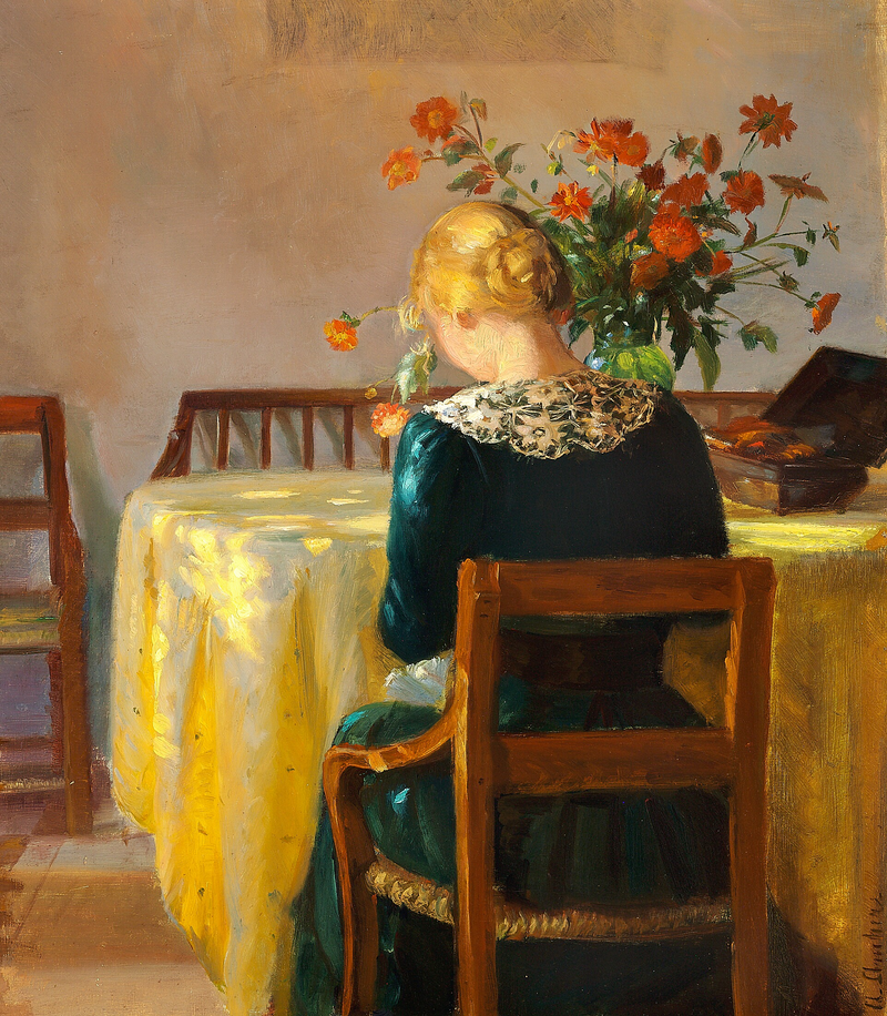Interior with Helga, the painter's daughter, sewing - Anna Ancher