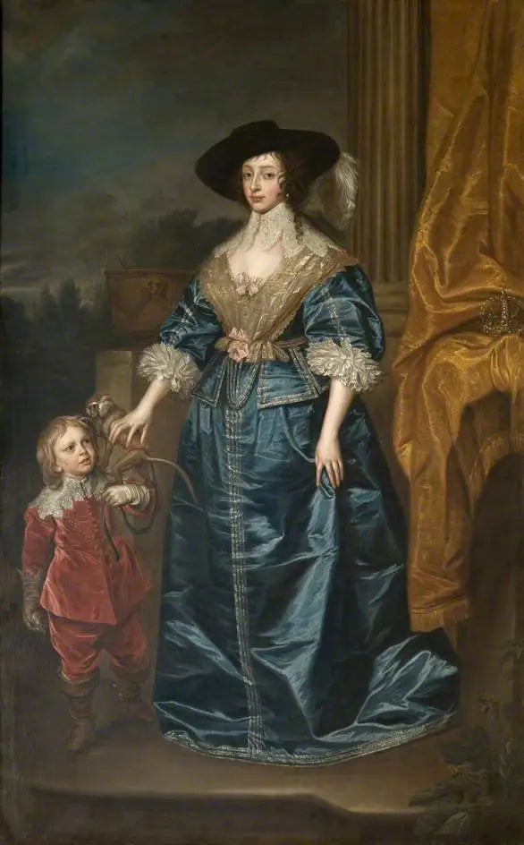 Henrietta Maria (1609–1669), with the dwarf, Geoffrey Hudson - Antoine van Dyck