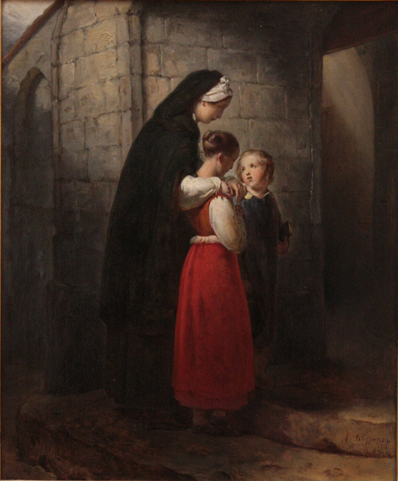 A convalescent mother going to church, leaning on her two children - Ary Scheffer