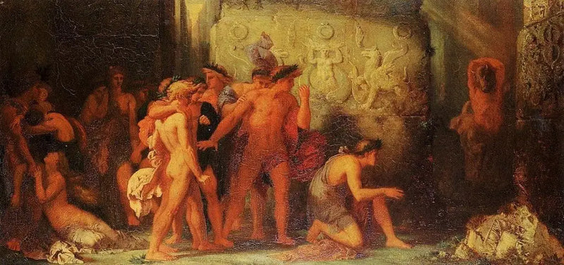The Athenians delivered to the Minotaur in the labyrinth of Crete - Gustave Moreau