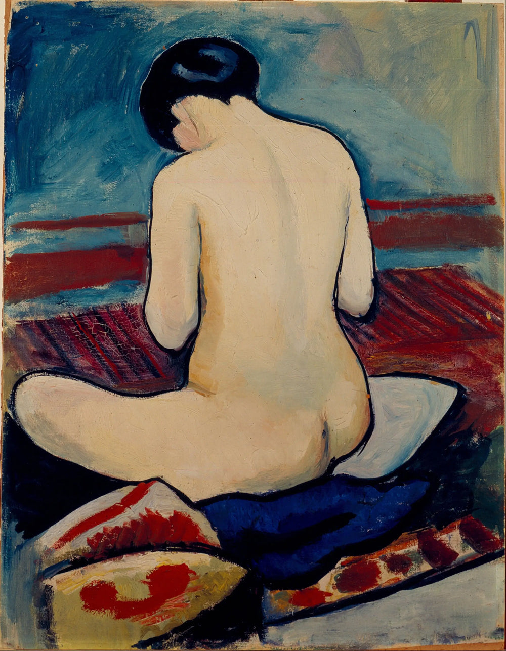 Reproduction du tableau « Nu assis avec un oreiller - August Macke » par Alpha Reproduction en peinture à l’huile
