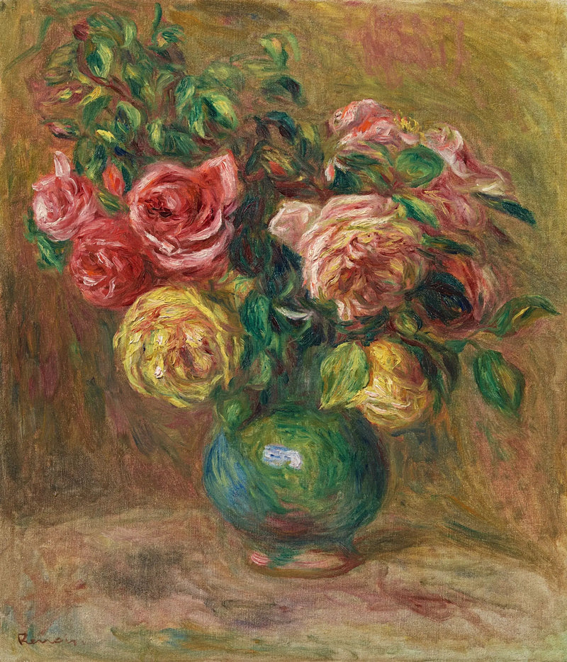 Roses in a green vase - Pierre-Auguste Renoir