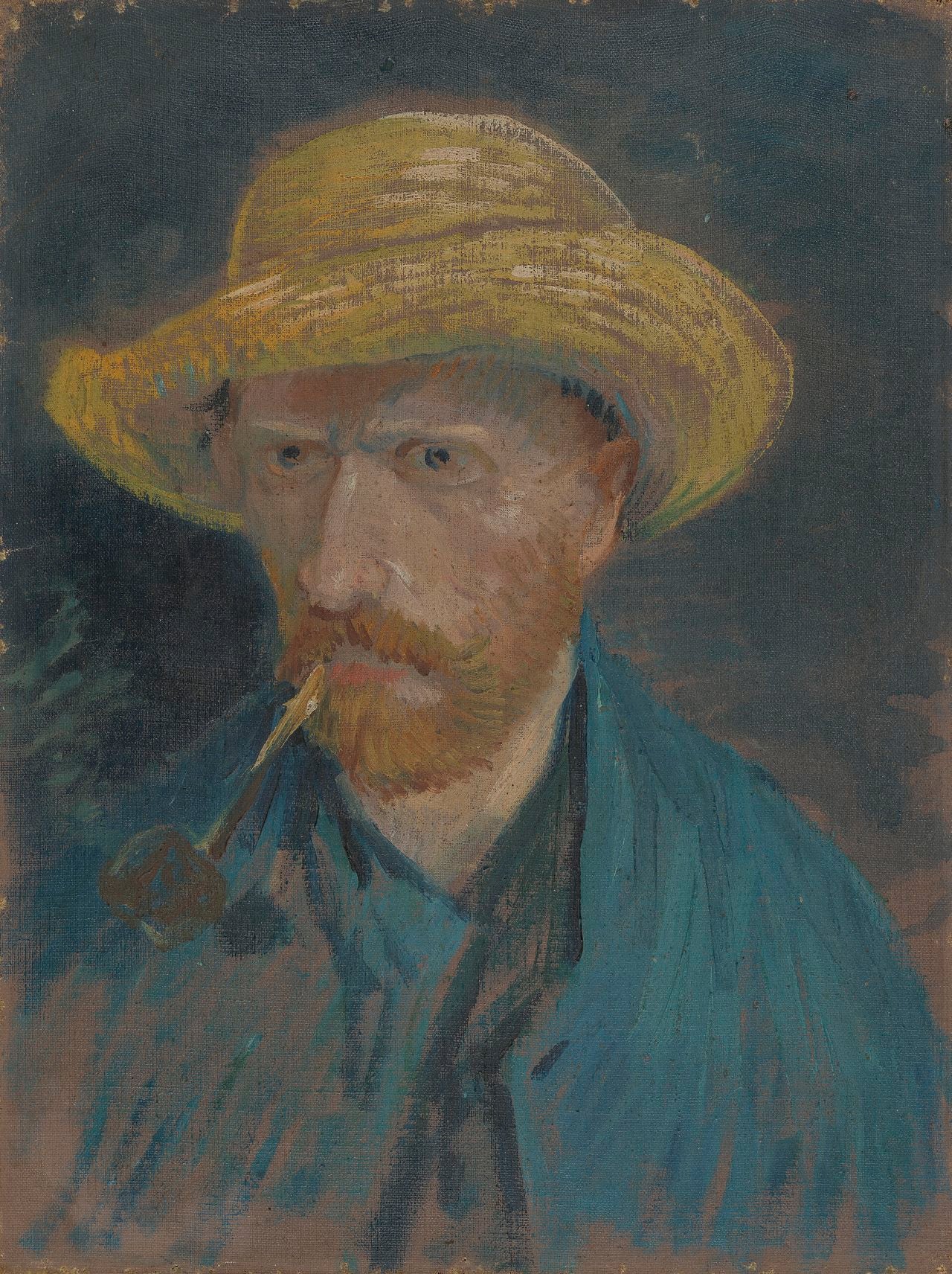 🧢 Self-portrait with Straw Hat and Pipe – Vincent van Gogh (1887)