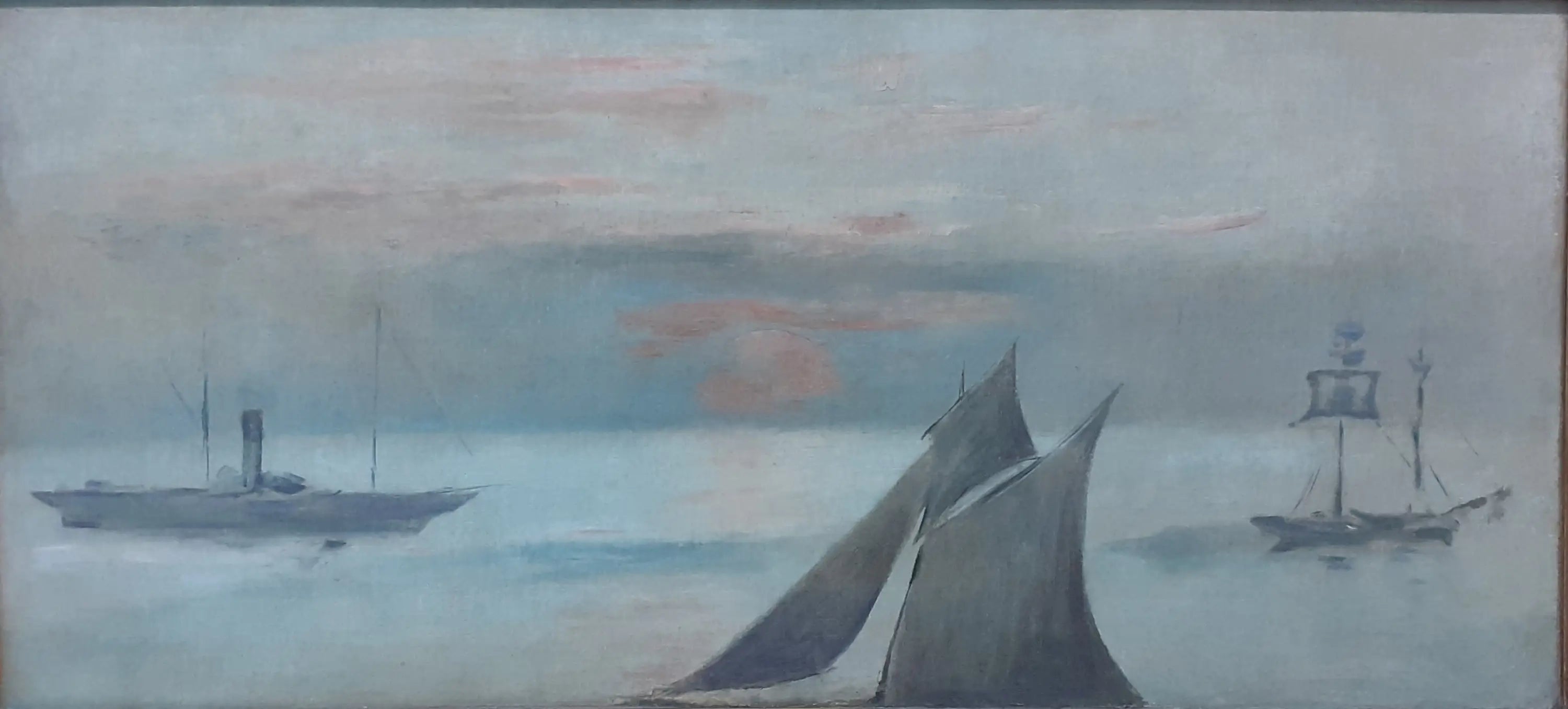 Reproduction du tableau « Bateaux en mer, soleil couchant (Édouard Manet) - Édouard Manet » par Alpha Reproduction en peinture à l’huile