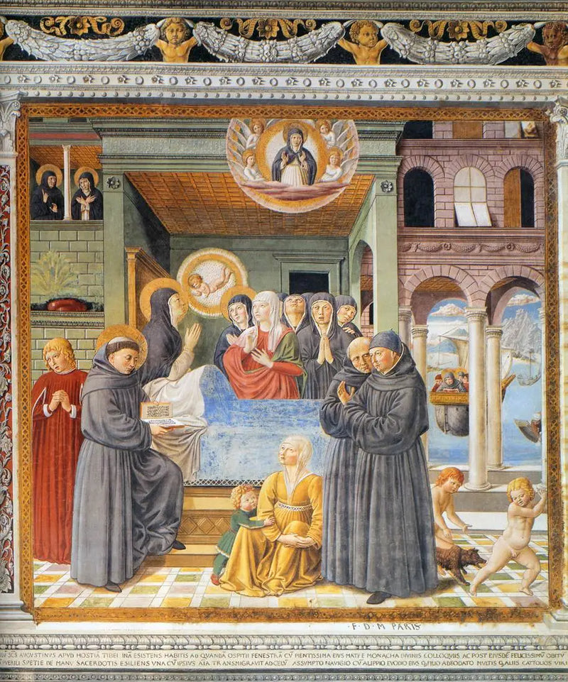 The Death of Saint Monica (scene 13, south wall) - Benozzo Gozzoli
