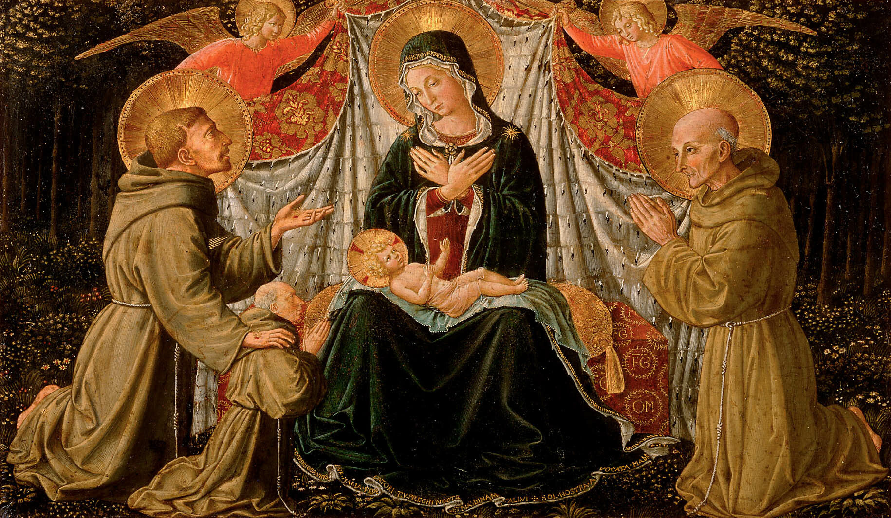 La Vierge à l'Enfant avec saint François et le donateur Père Jacopo da Montefalco (à gauche) et saint Bernard de Sienne (à droite) - Benozzo Gozzoli