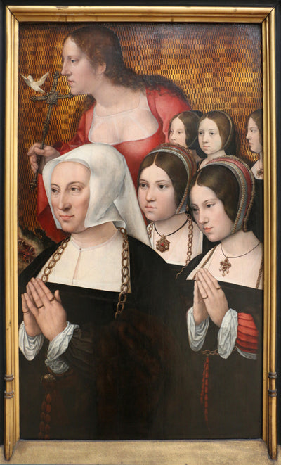 Portrait de Marguerite Numan, épouse de Philippe Haneton, avec ses cinq filles et sainte Marguerite. - Bernard van Orley
