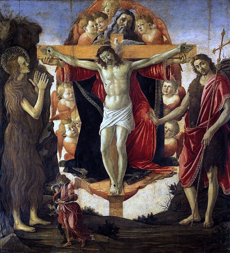The Trinity with Saint Mary Magdalene and Saint John the Baptist, the Archangel Raphael and Tobias - Sandro Botticelli