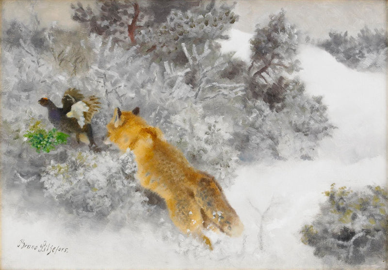 Fox and black grouse - Bruno Liljefors