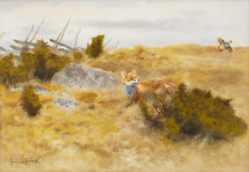 Fox and gray partridge - Bruno Liljefors