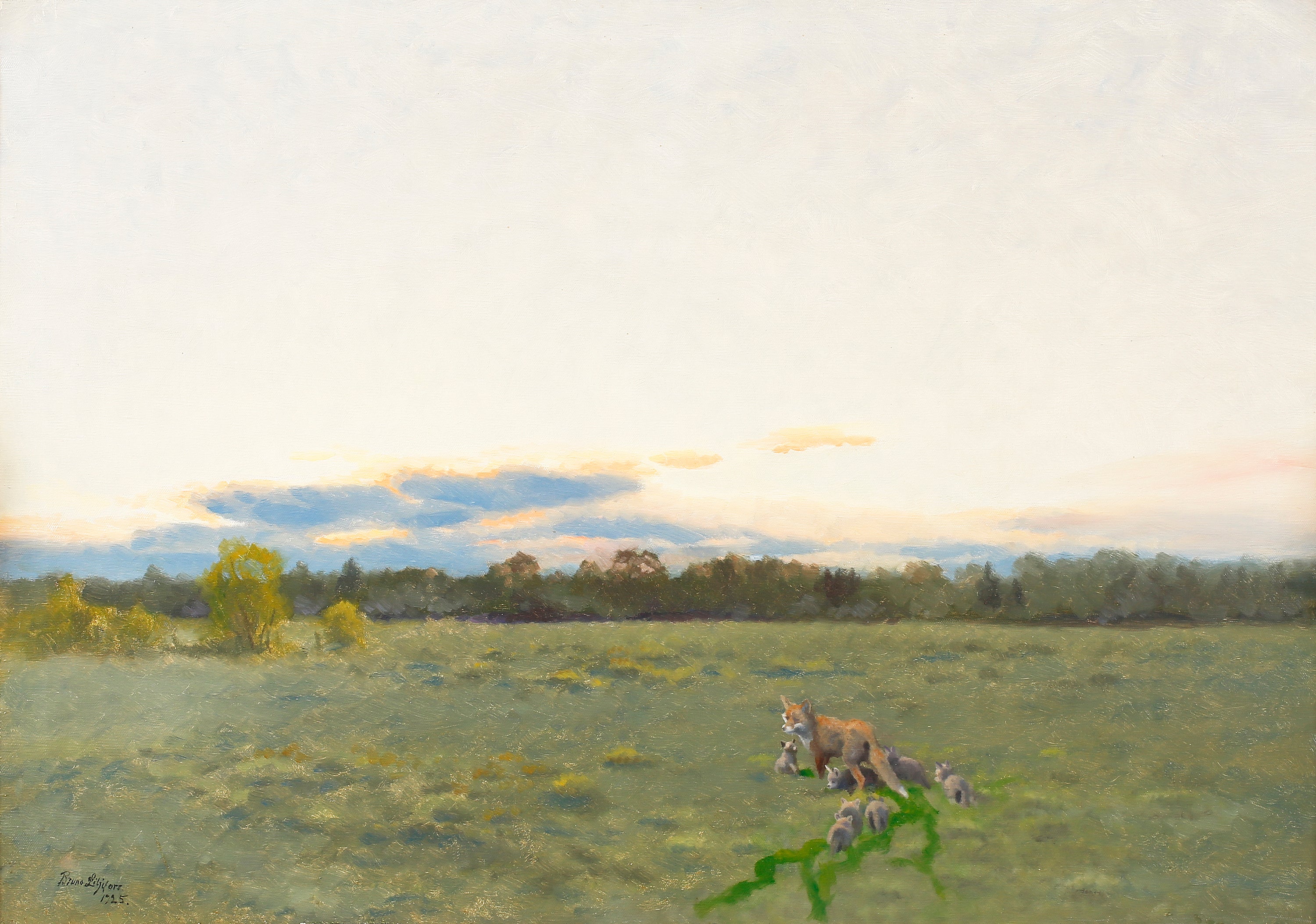 Fox and his cubs in the meadow - Bruno Liljefors