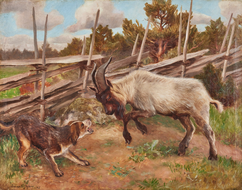 Goat butting its head - Bruno Liljefors
