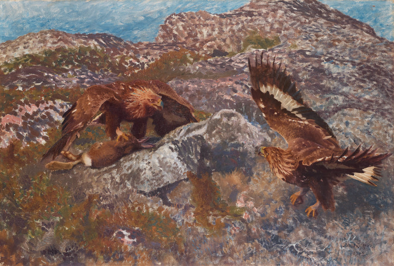 Golden eagles attack a hare - Bruno Liljefors