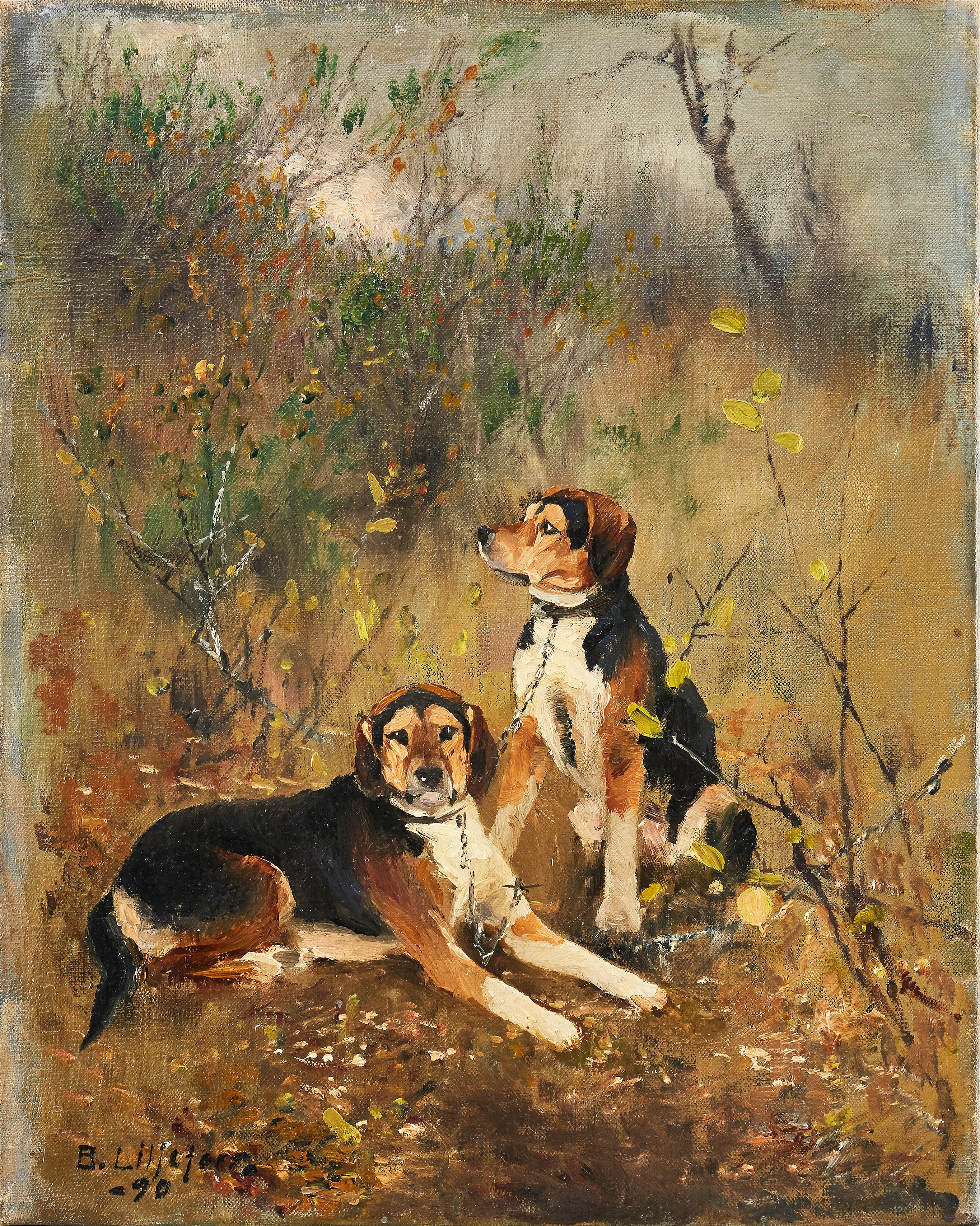 Two hunting dogs by scent - Bruno Liljefors