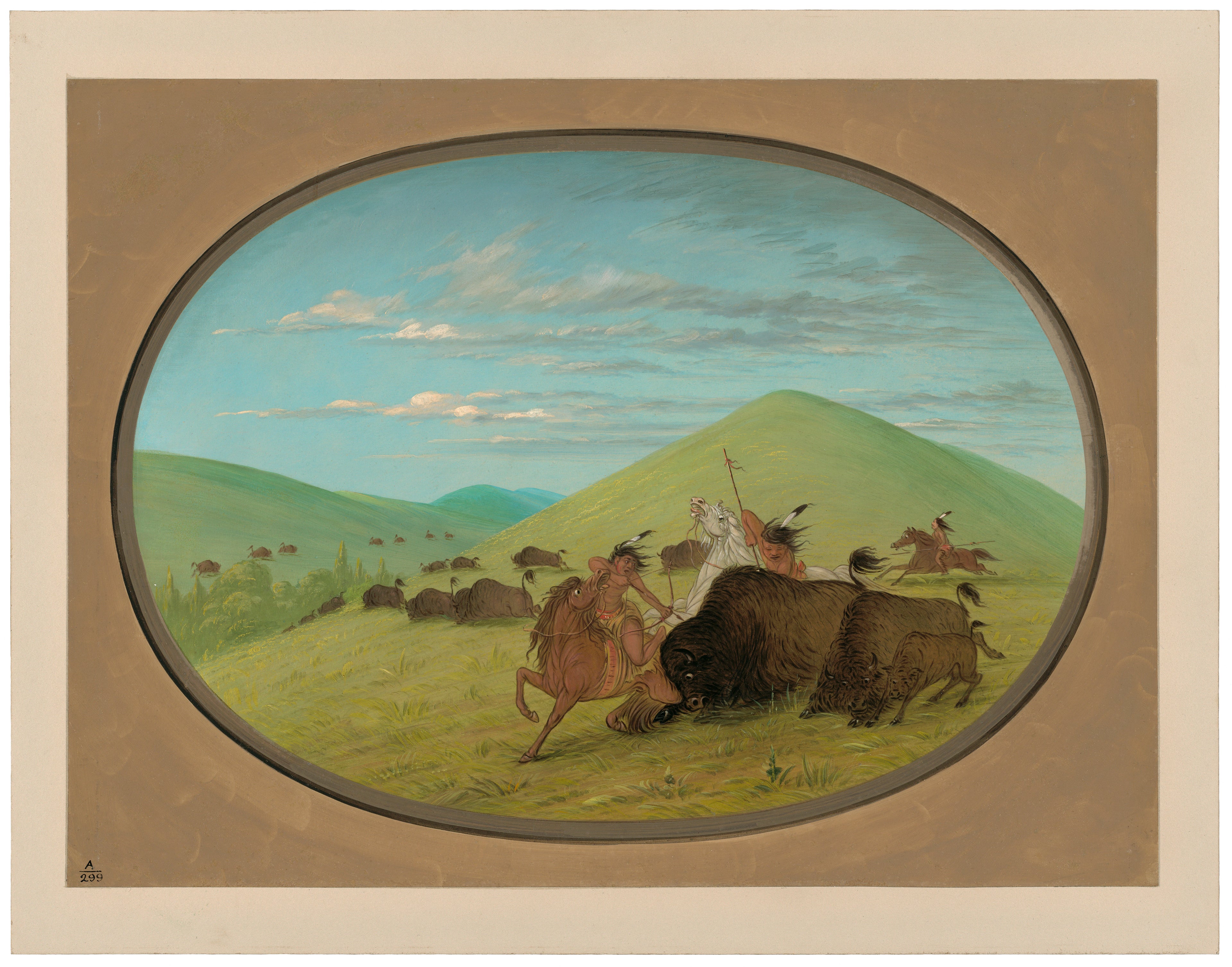Buffalo Chase – Les taureaux protègent leurs veaux - George Catlin