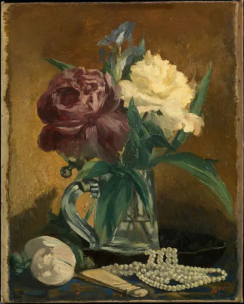 Still Life with Flowers, Fan, and Pearls - Édouard Manet