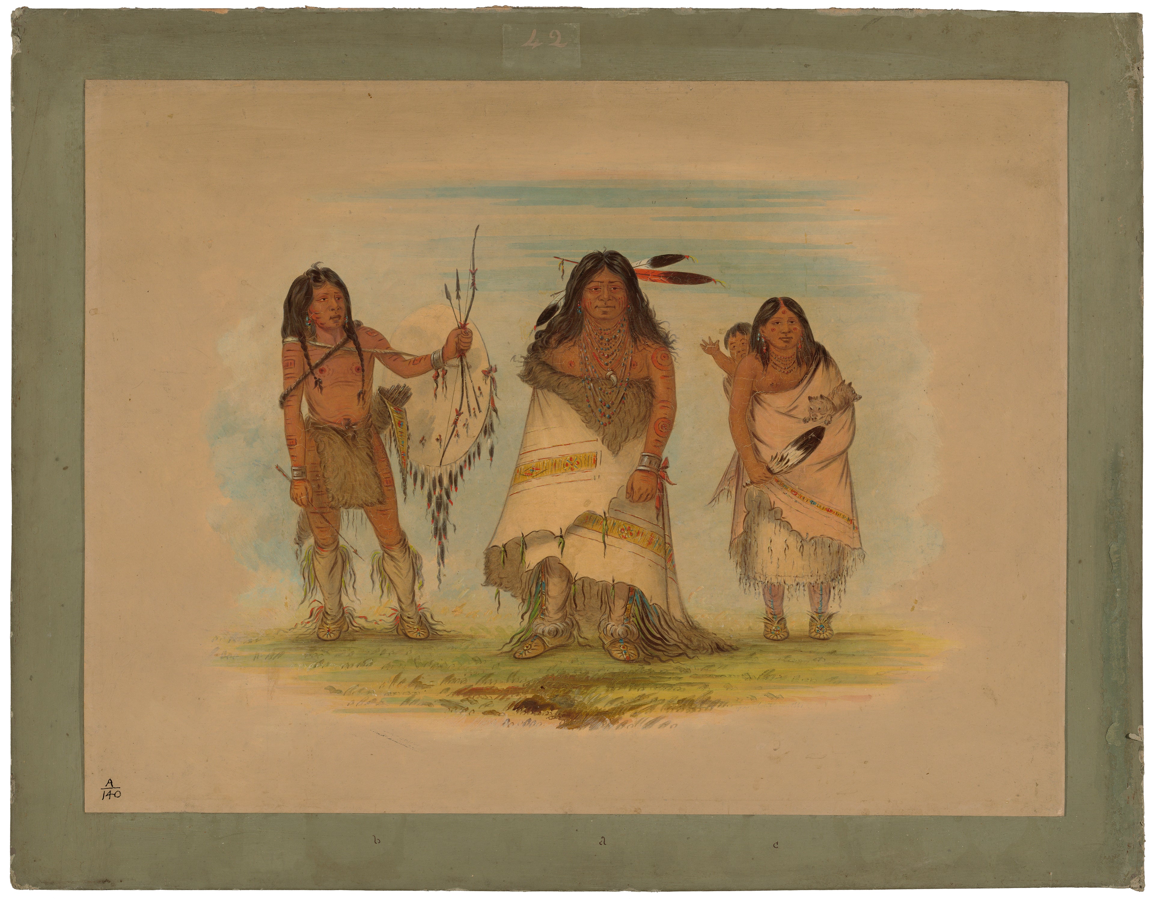 Chef camanchee, sa femme et un guerrier - George Catlin