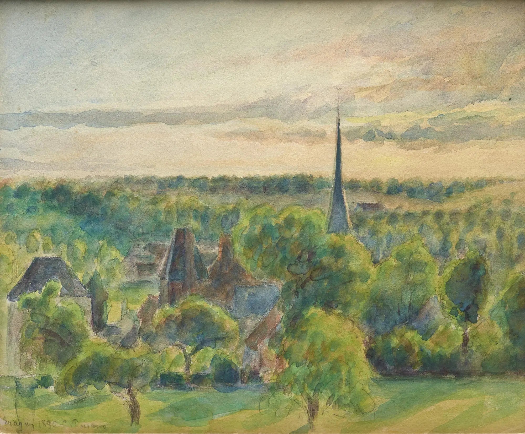 Reproduction du tableau « Paysage à Eragny - Camille Pissarro » par Alpha Reproduction en peinture à l’huile