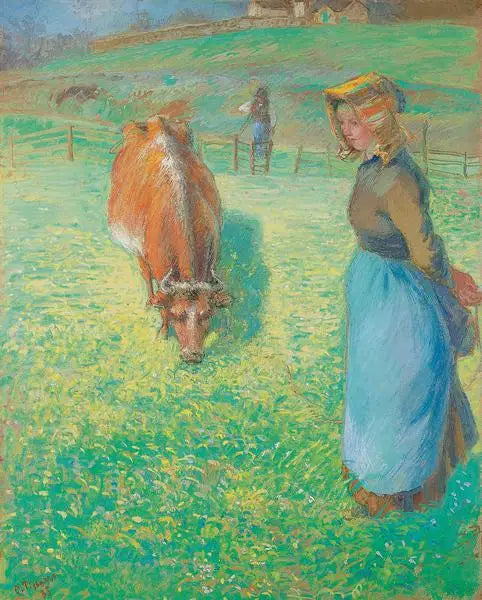 Reproduction du tableau « Paysanne gardant une vache, Osny - Camille Pissarro » par Alpha Reproduction en peinture à l’huile