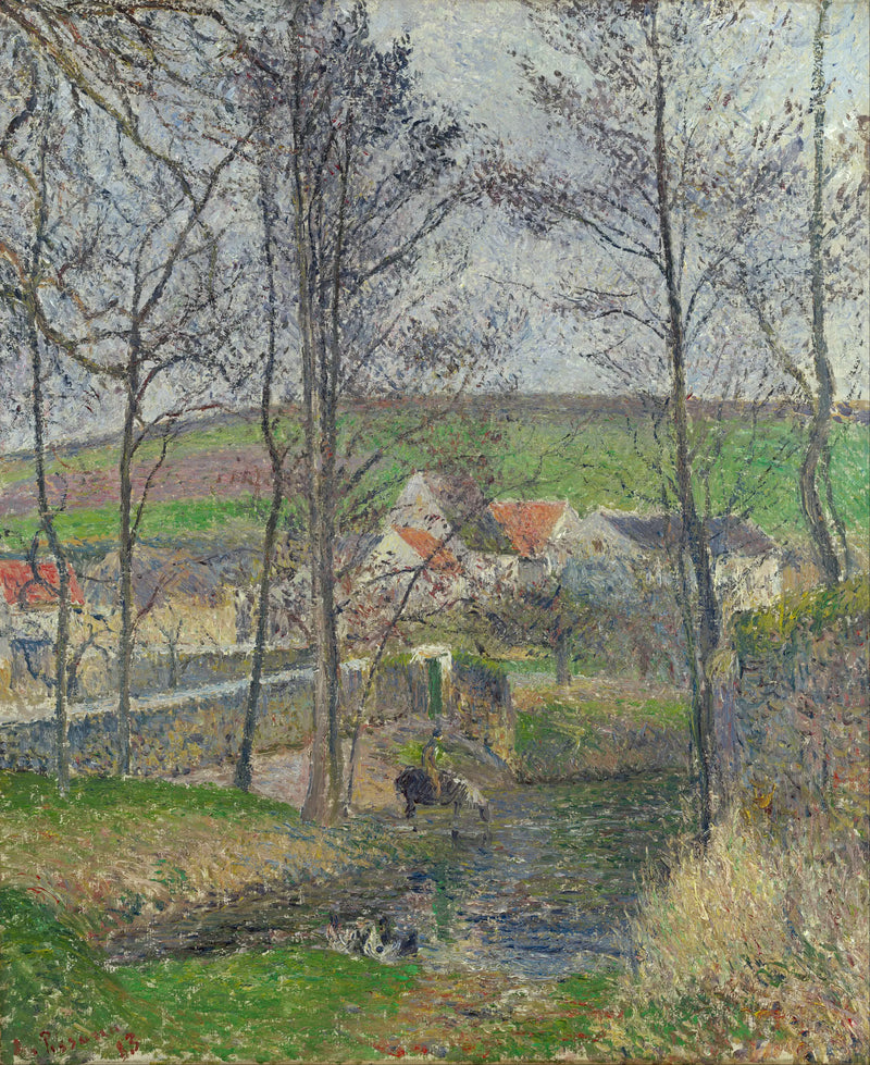 The Banks of the Viosne at Osny in Gray Weather, Winter - Camille Pissarro