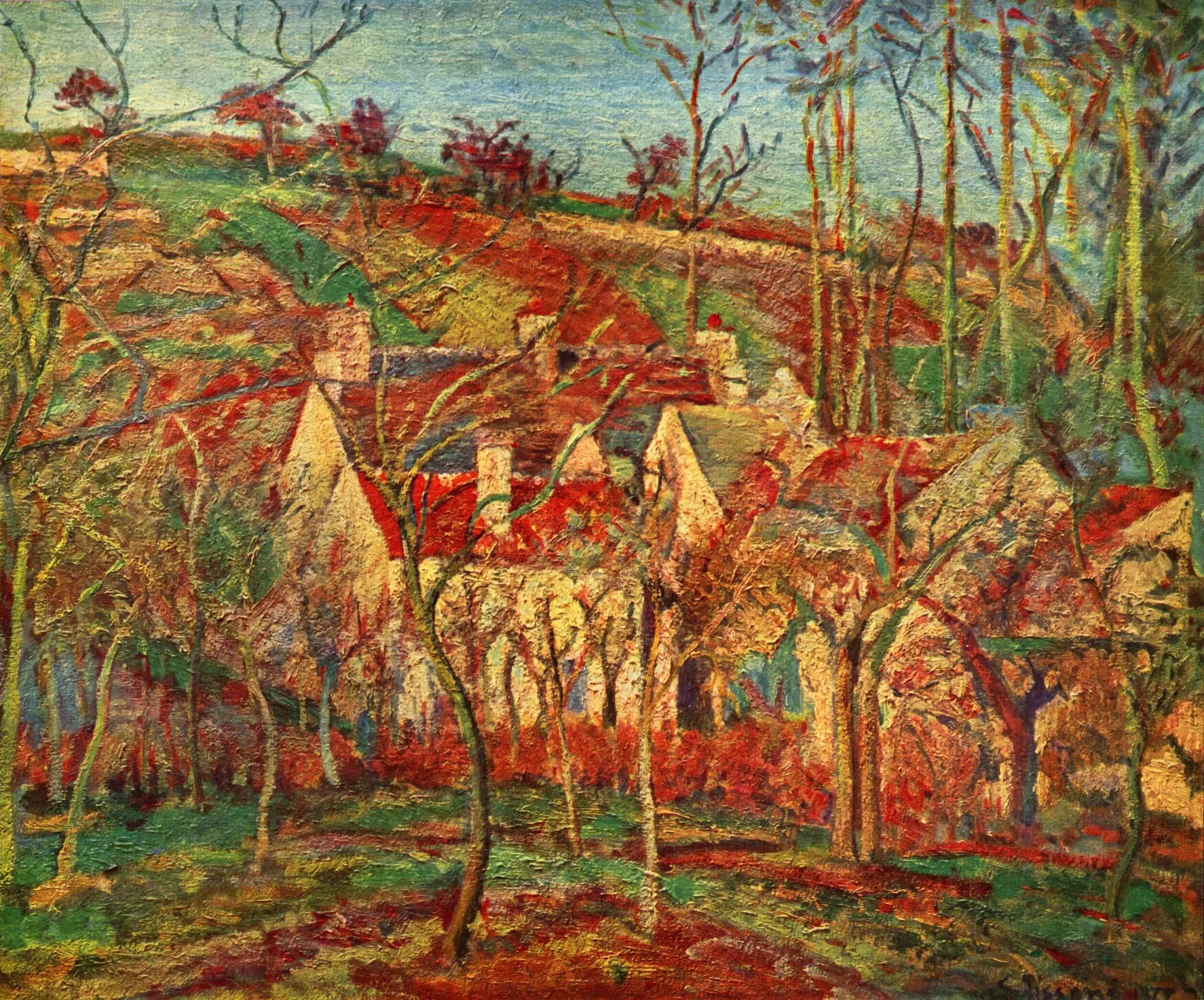 Reproduction du tableau « Les Toits rouges, coin de village, effet d'hiver - Camille Pissarro » par Alpha Reproduction en peinture à l’huile