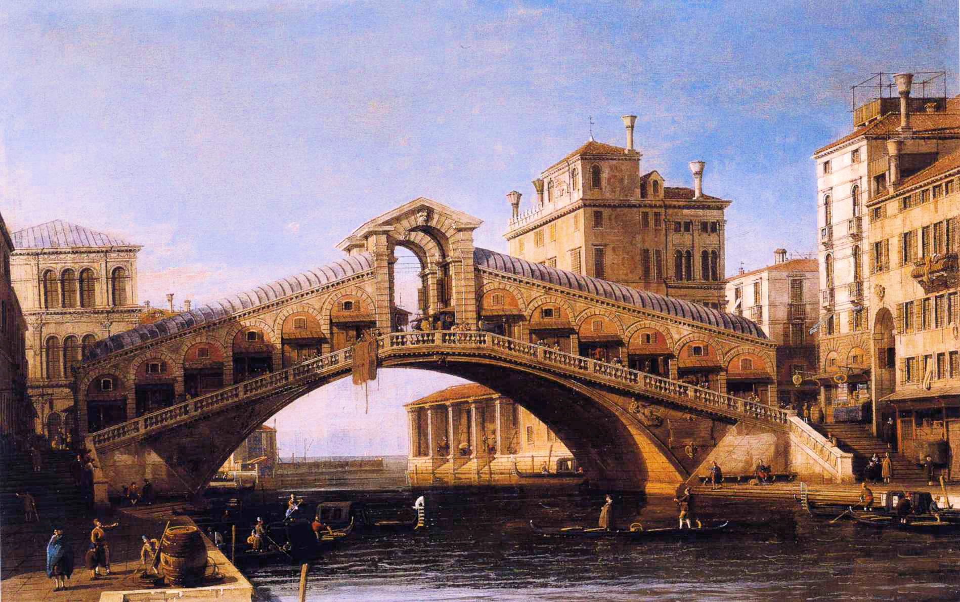 Capriccio du Rialto avec la lagune en arrière-plan - Canaletto