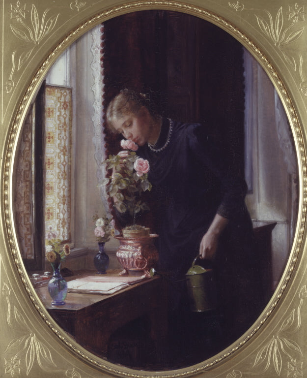 A young girl, who smells up to the rose - Carl Heinrich Bloch
