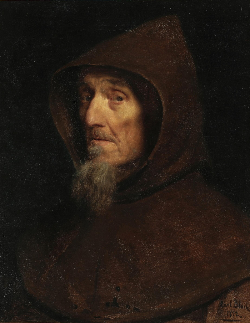 A monk's head. - Carl Heinrich Bloch