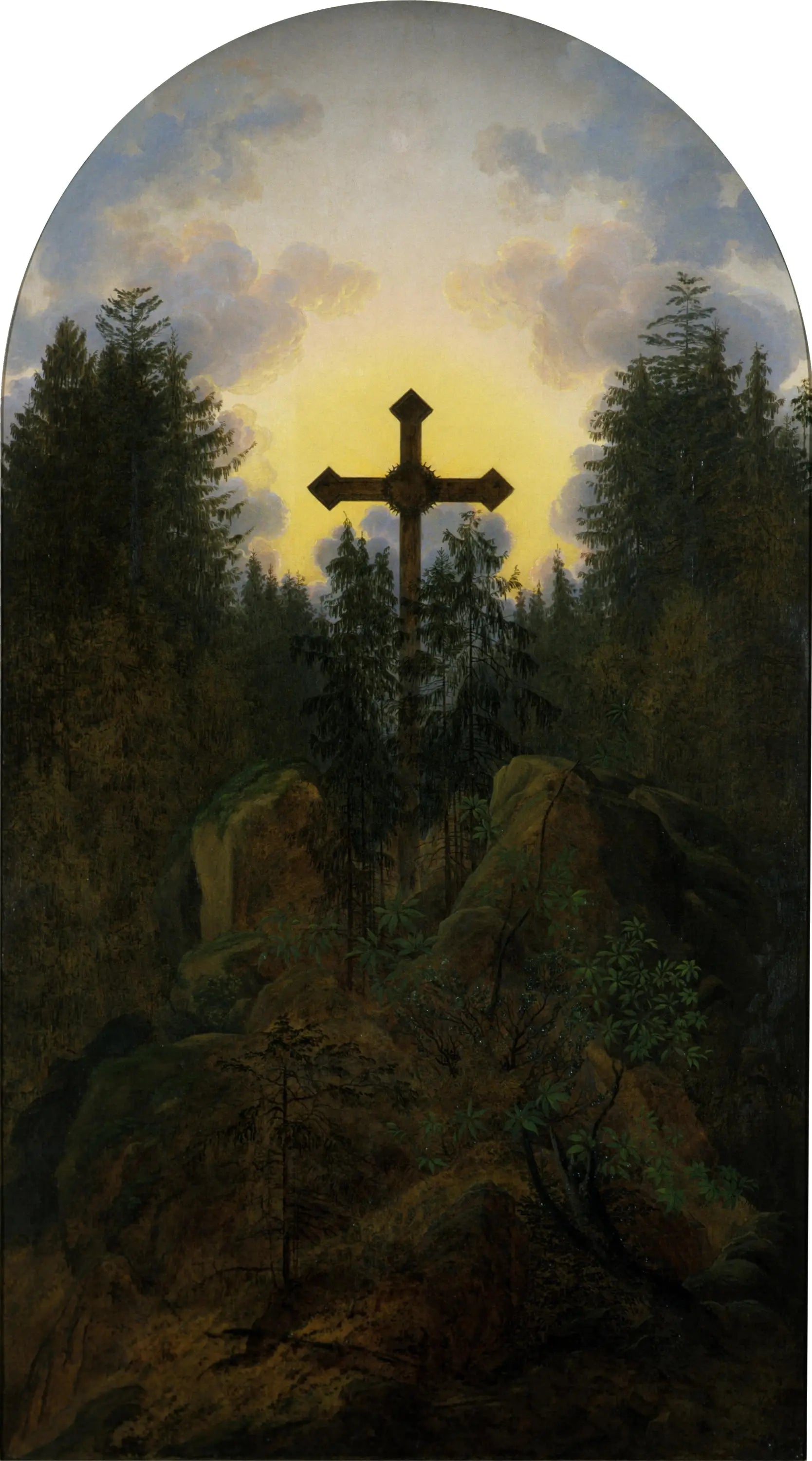 Reproduction du tableau « Croix dans la montagne - Caspar David Friedrich » par Alpha Reproduction en peinture à l’huile