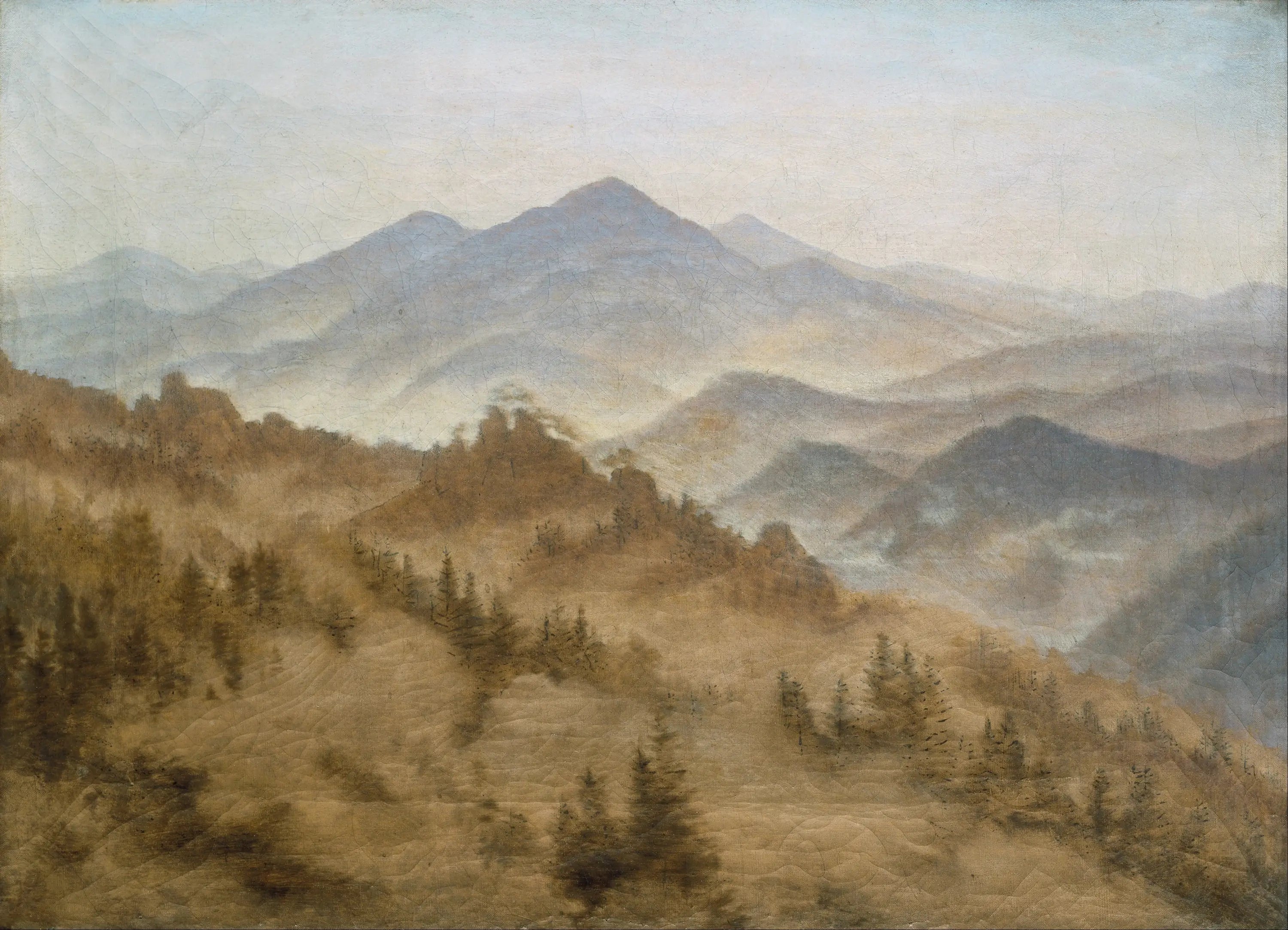 Reproduction du tableau « Paysage avec le mont Rose dans la Suisse bohème - Caspar David Friedrich » par Alpha Reproduction en peinture à l’huile