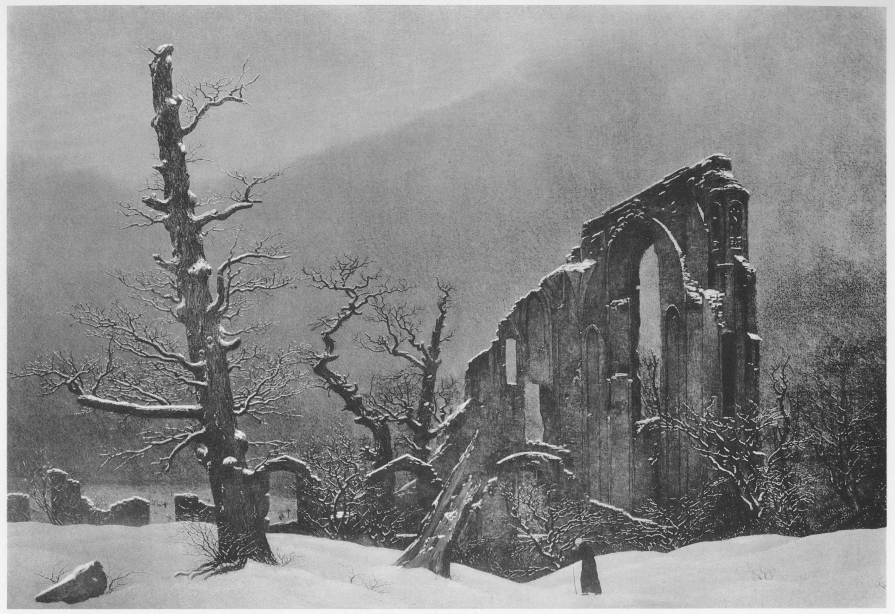 Reproduction du tableau « Moine dans la neige - Caspar David Friedrich » par Alpha Reproduction en peinture à l’huile