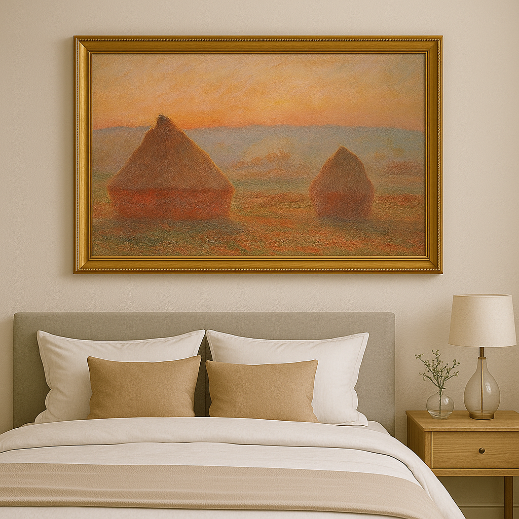 Haystacks at Giverny, Sunset - Claude Monet