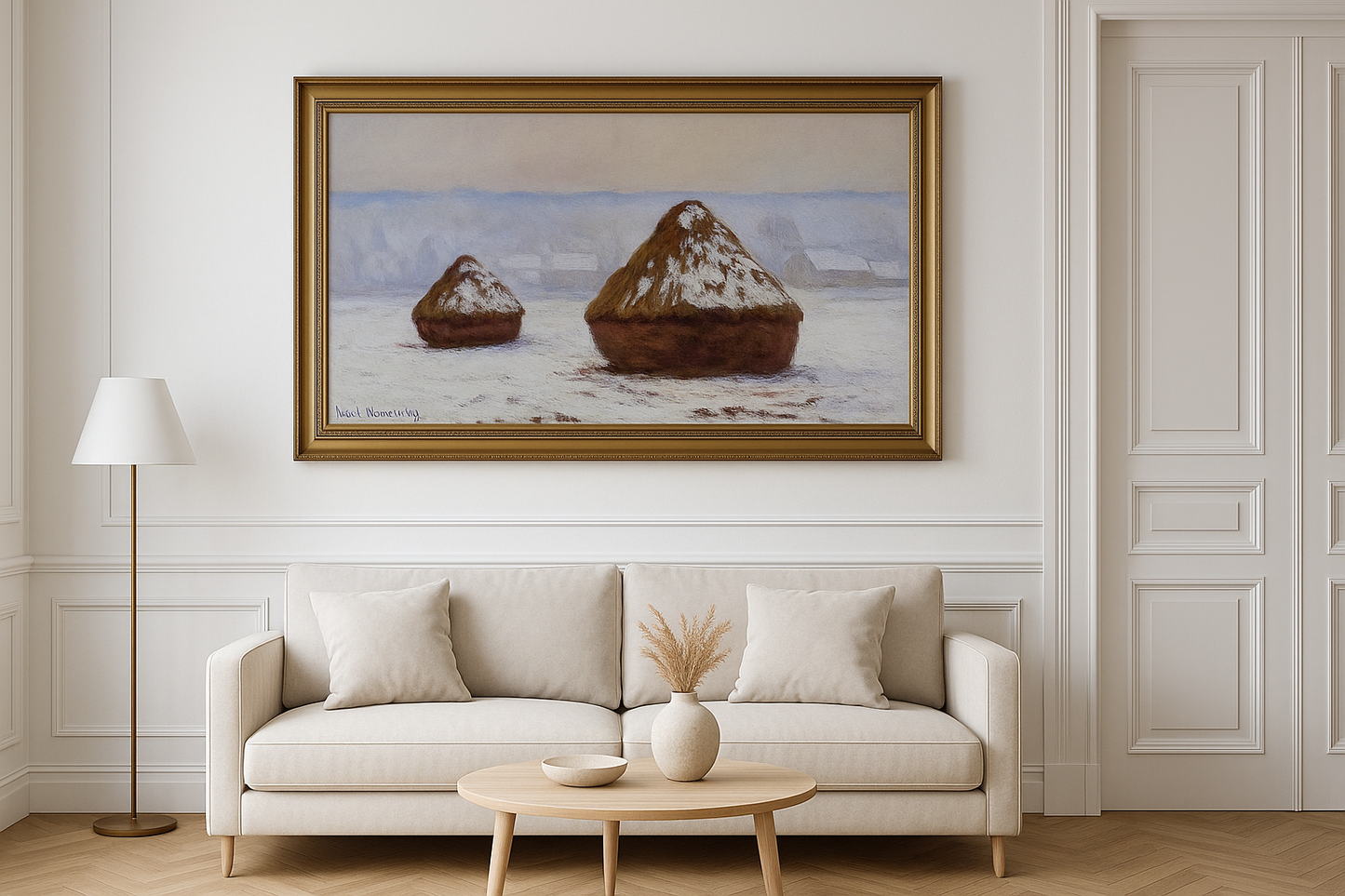 Haystacks, Snow Effect by Claude Monet