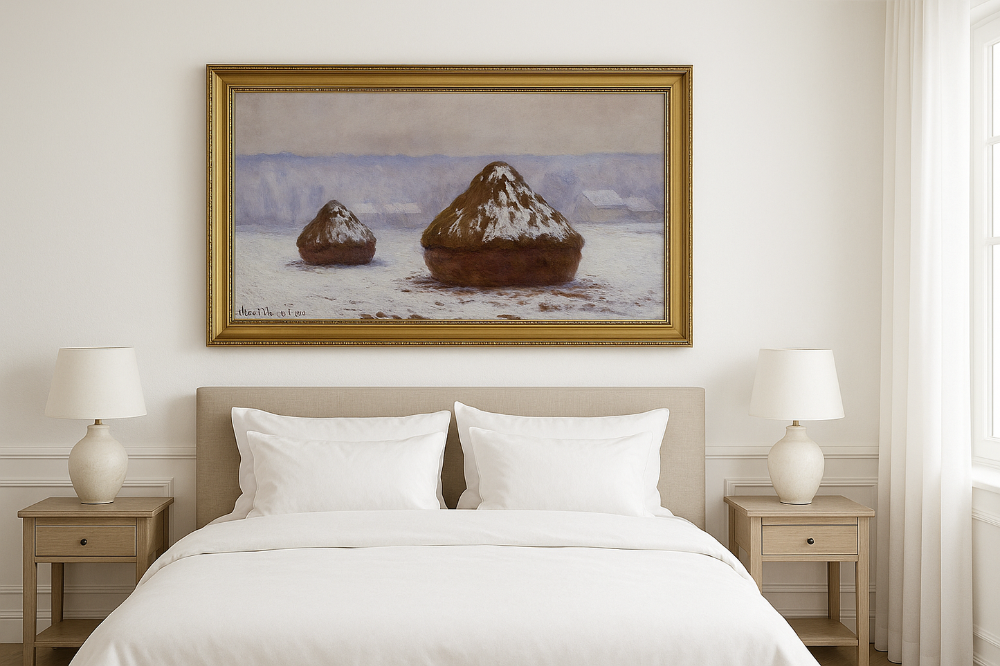 Haystacks, Snow Effect by Claude Monet