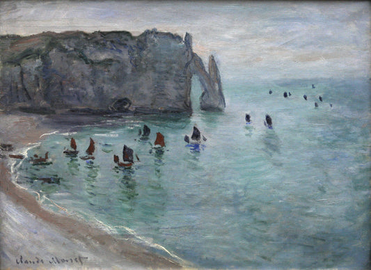 🖼️ Étretat, the Porte d’Aval – Fishing boats leaving the port – Claude Monet (circa 1885)
