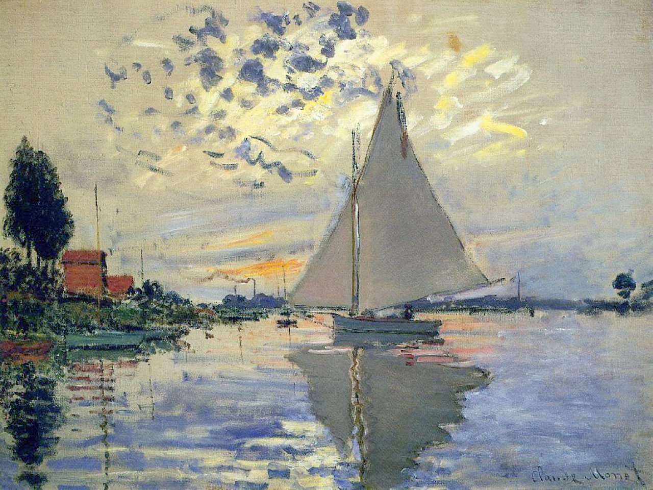 Reproduction du tableau « Voilier au Petit-Gennevilliers - Claude Monet » par Alpha Reproduction en peinture à l’huile