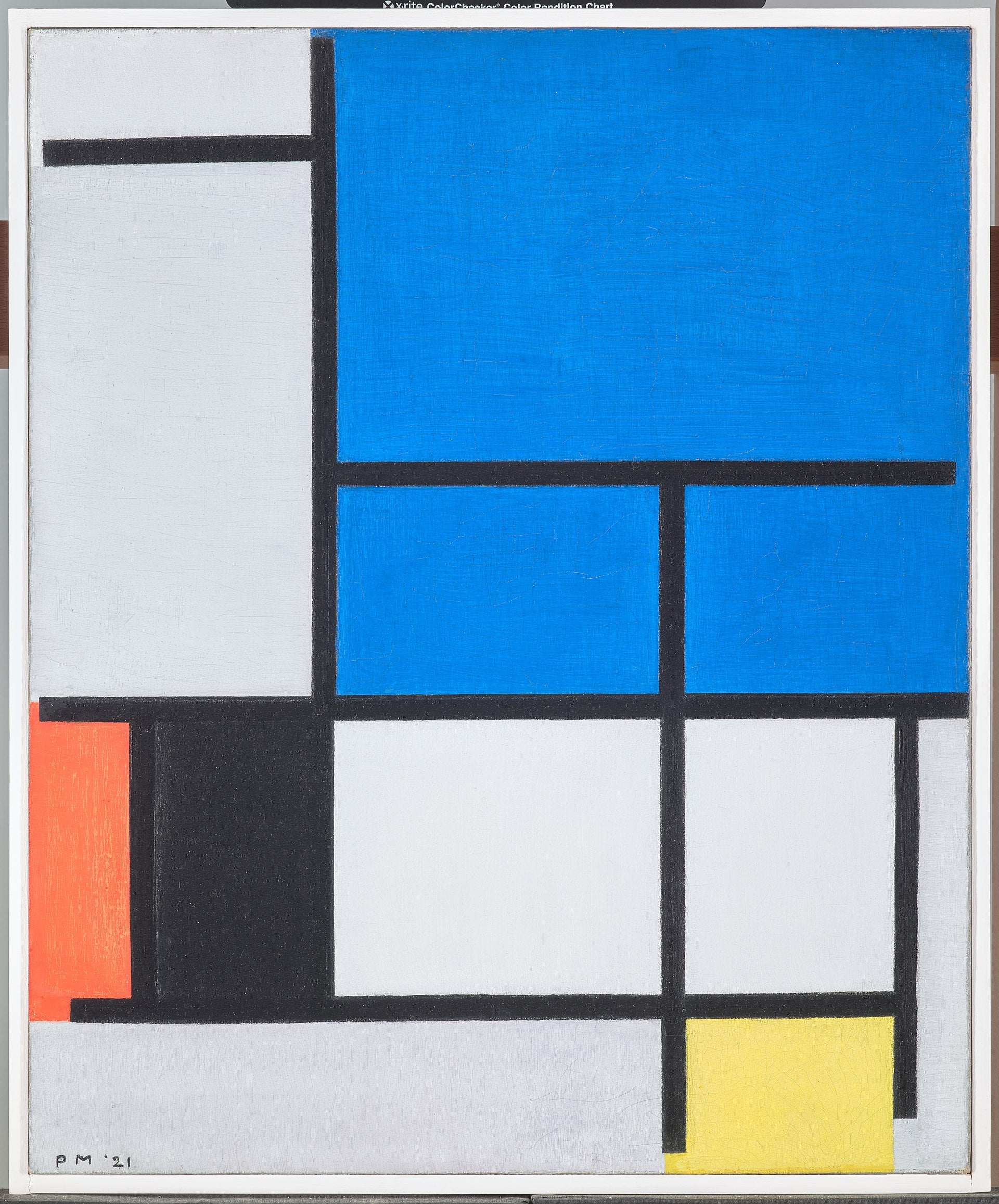 Composition with a large blue, red, black, yellow, and gray airplane - Piet Mondrian