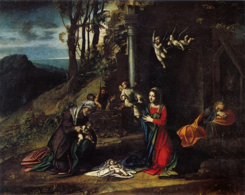 Nativity with Saint Elizabeth and Saint John - Antonio da Correggio
