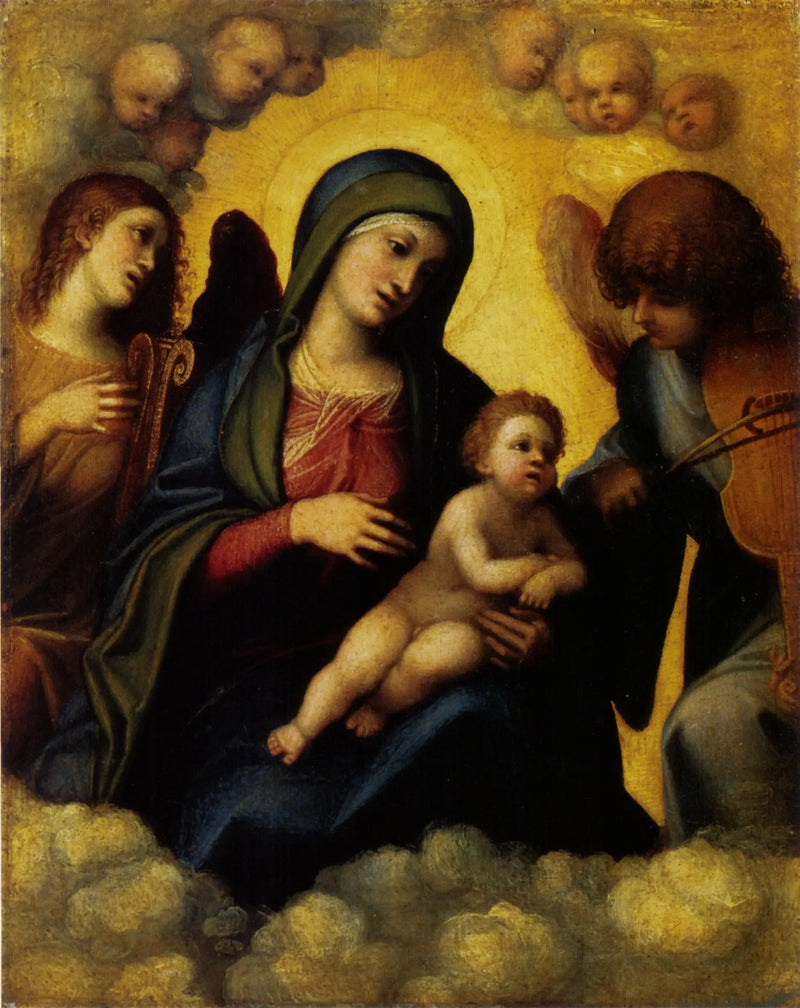 Virgin and Child with Two Musicians Angels - Antonio da Correggio