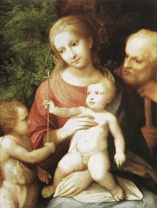 Holy Family with Saint John the Baptist Child - Antonio da Correggio